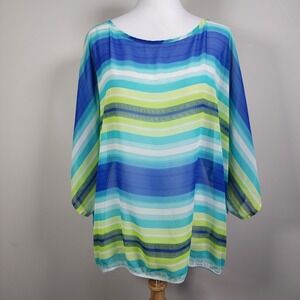 MIKO Shirt Womens XXL Tropical Beach Vacation Flowy Resort Paradise Oversize Top